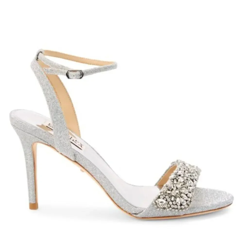Badgley Mischka Jen Ankle Strap Crystal Sandal Pumps Size 6
